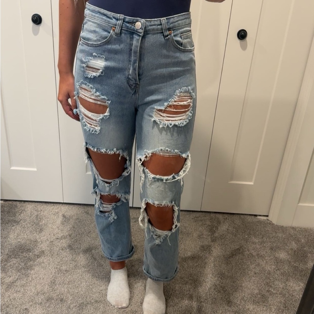 Almost Famous Ripped Light Blue Boyfriend Jeans